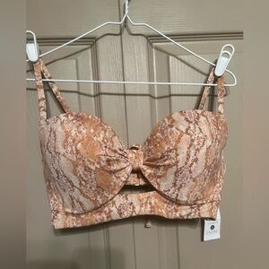 Shade & Shore Brown,cream and Peach Bikini Top with Elegant Design